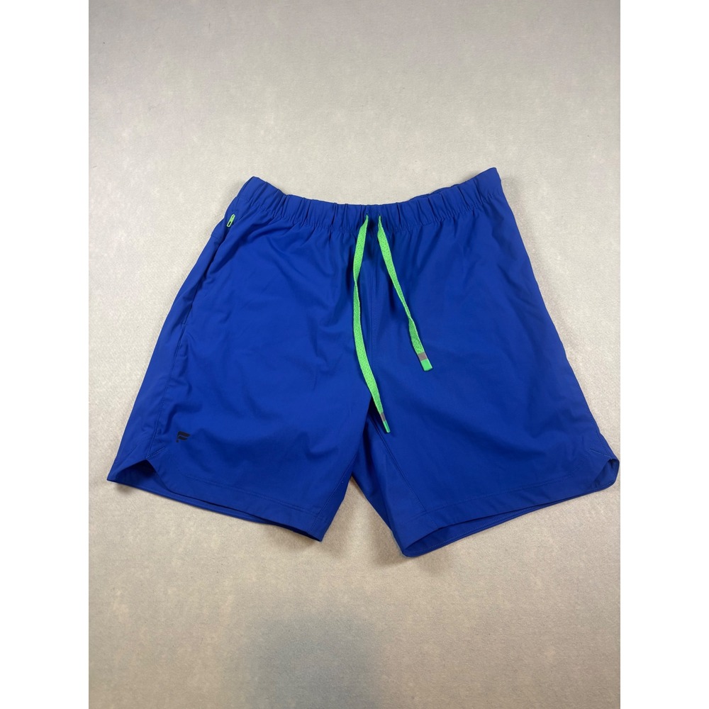 Fabletics Mens Royal Blue Athletic Gym Shorts Lime Green Drawstring Size Medium